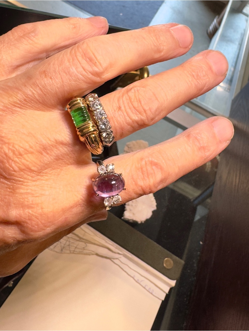 14k Sugarloaf Amethyst & Diamonds Ring - Picture 5 of 6
